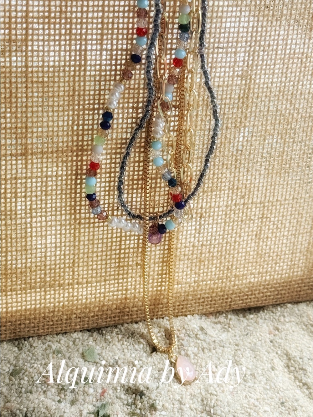 BAROQUE PEARLS Gold Layered Necklace with Pink Teardrop and Purple Accent